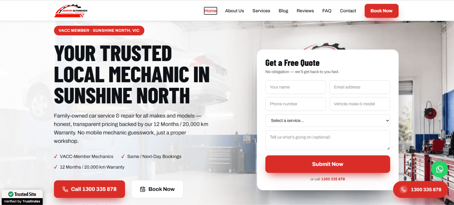 JustFix Automotive — Car Service project built by Mana Studio